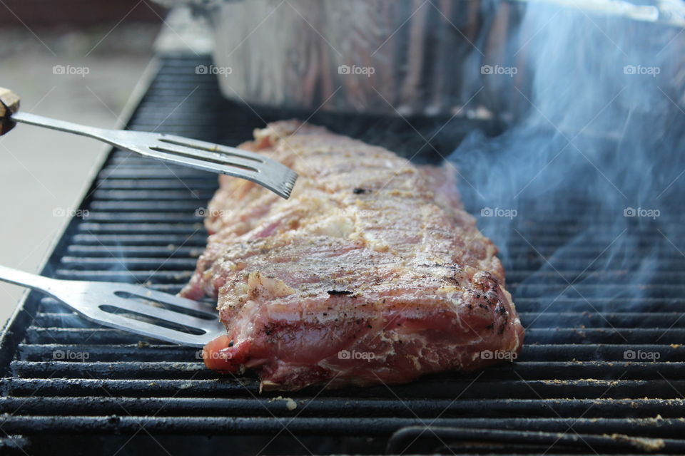 Preparation of beef on barbecue
