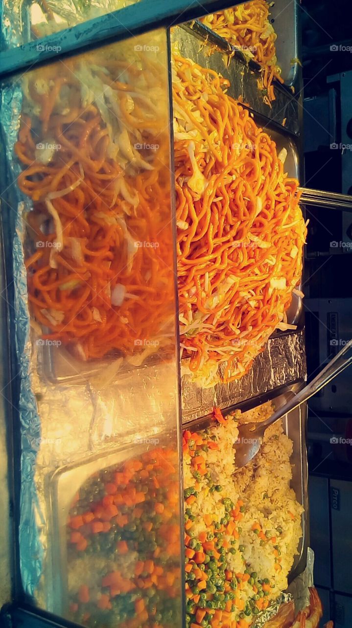 Chinese Chow mein and Rice, Hot and ready to be served!