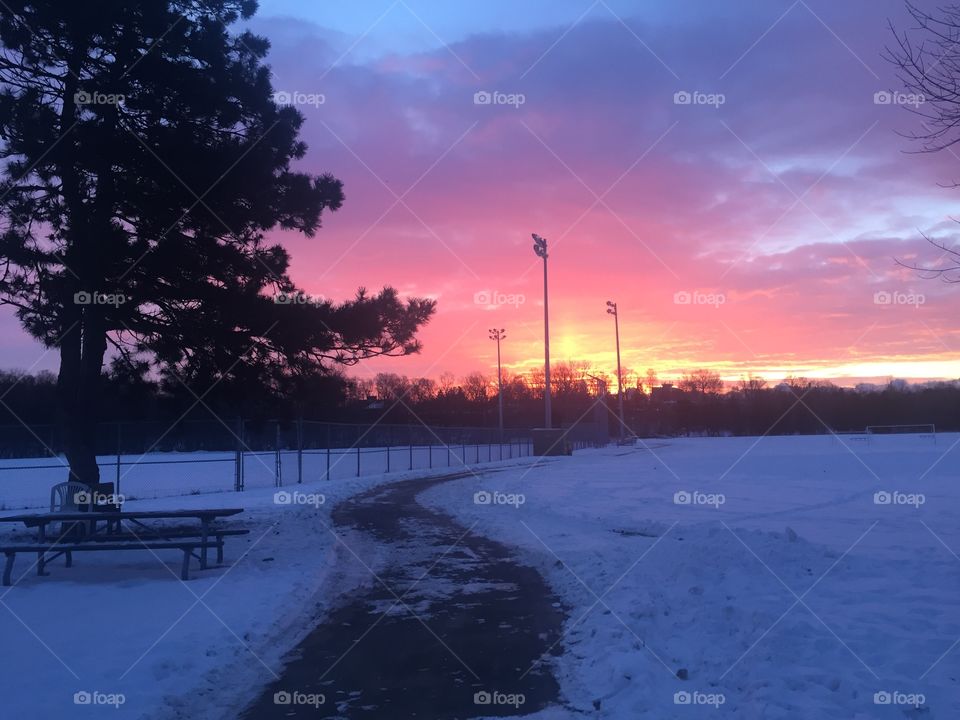 Beautiful sky during a very cold winter day 