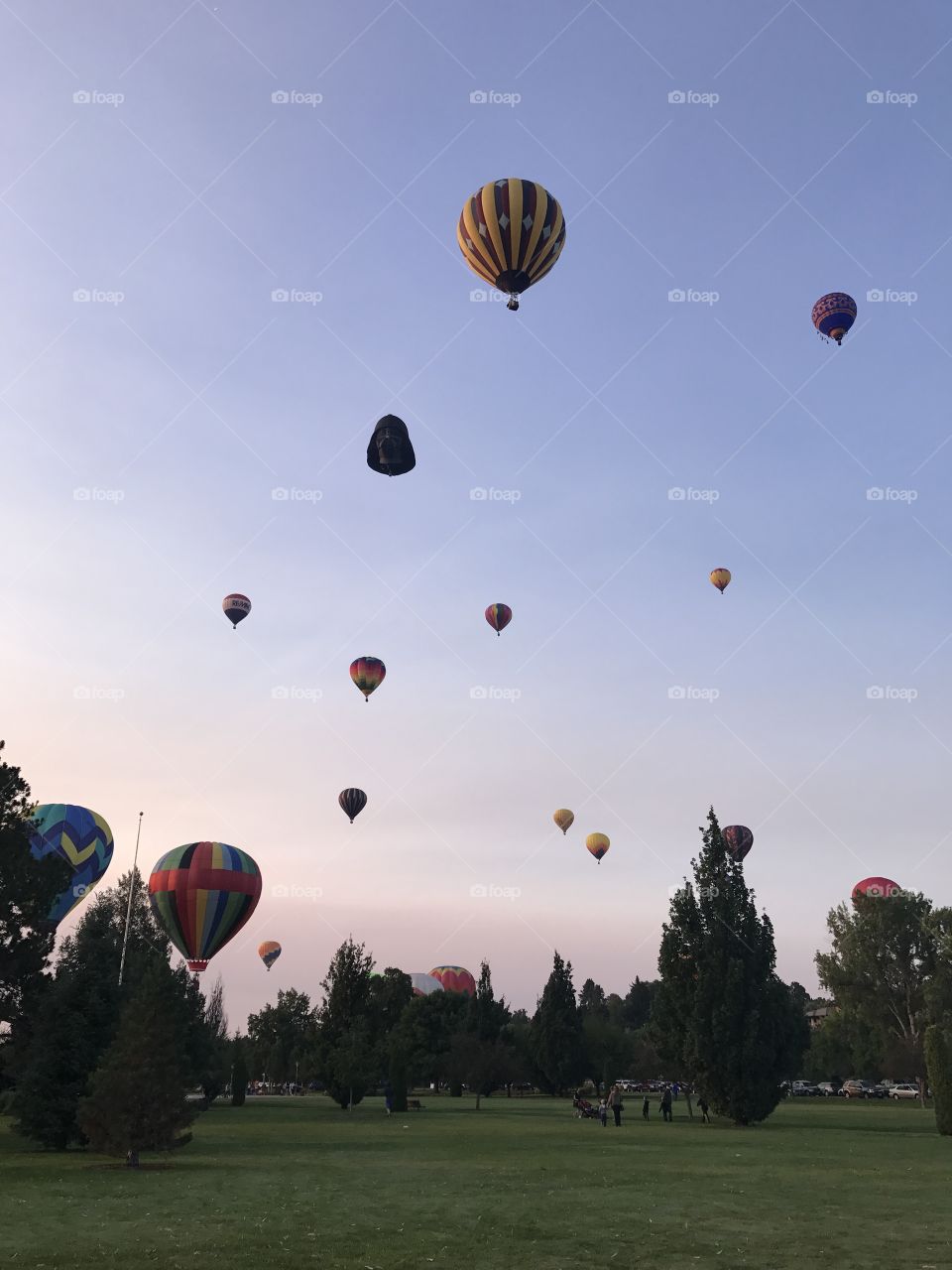 Photo taken at a local park for the Spirit of Boise hot air balloon classic. Taken at sunrise when all the hot air balloons ascend at the same time.  