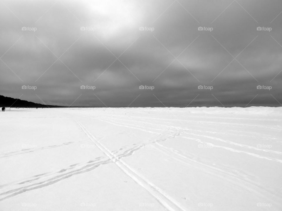 Black and white shot of winter weather in Jūrmala, Latvia.