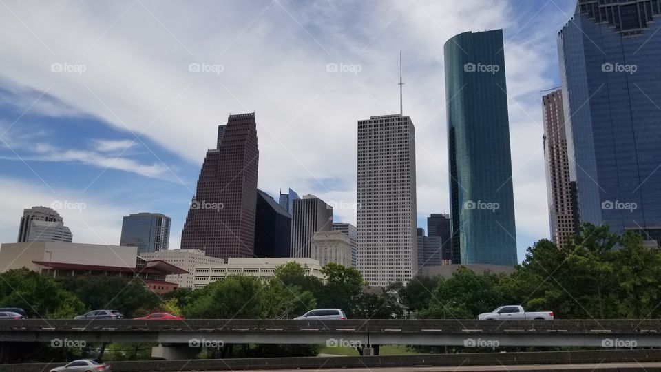 Closeup of the city of Houston with highway streets.