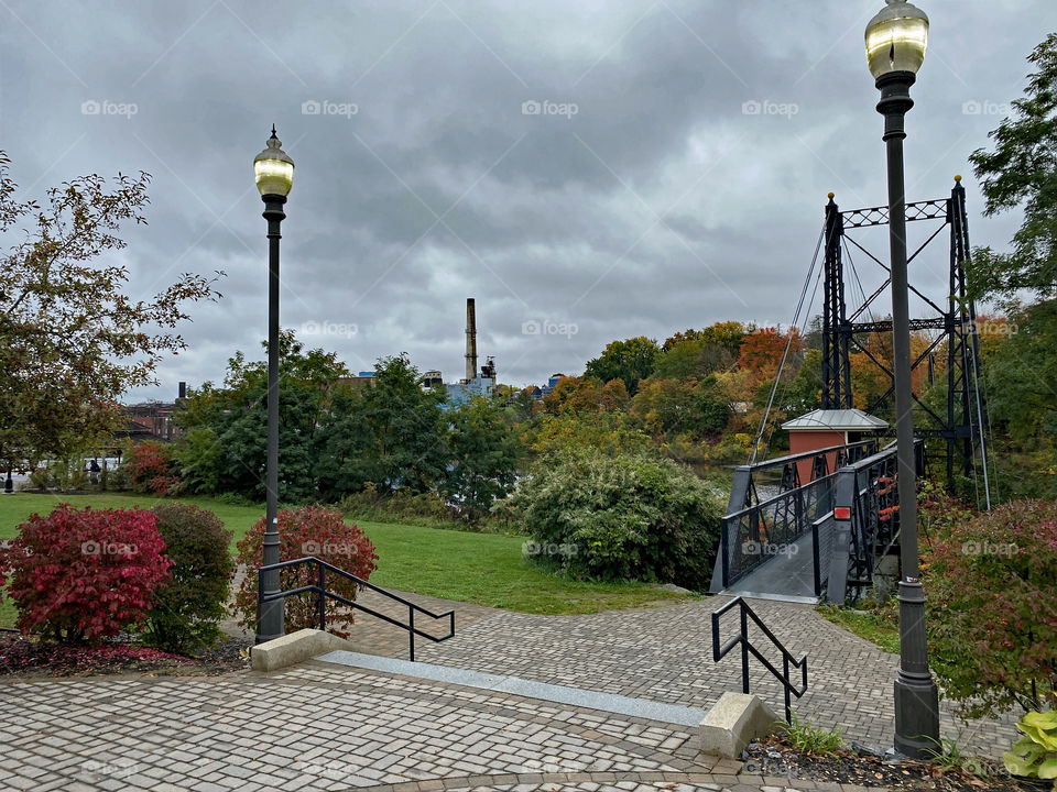 Two-Cent Pedestrian Bridge Head of Falls Park in Waterville, ME