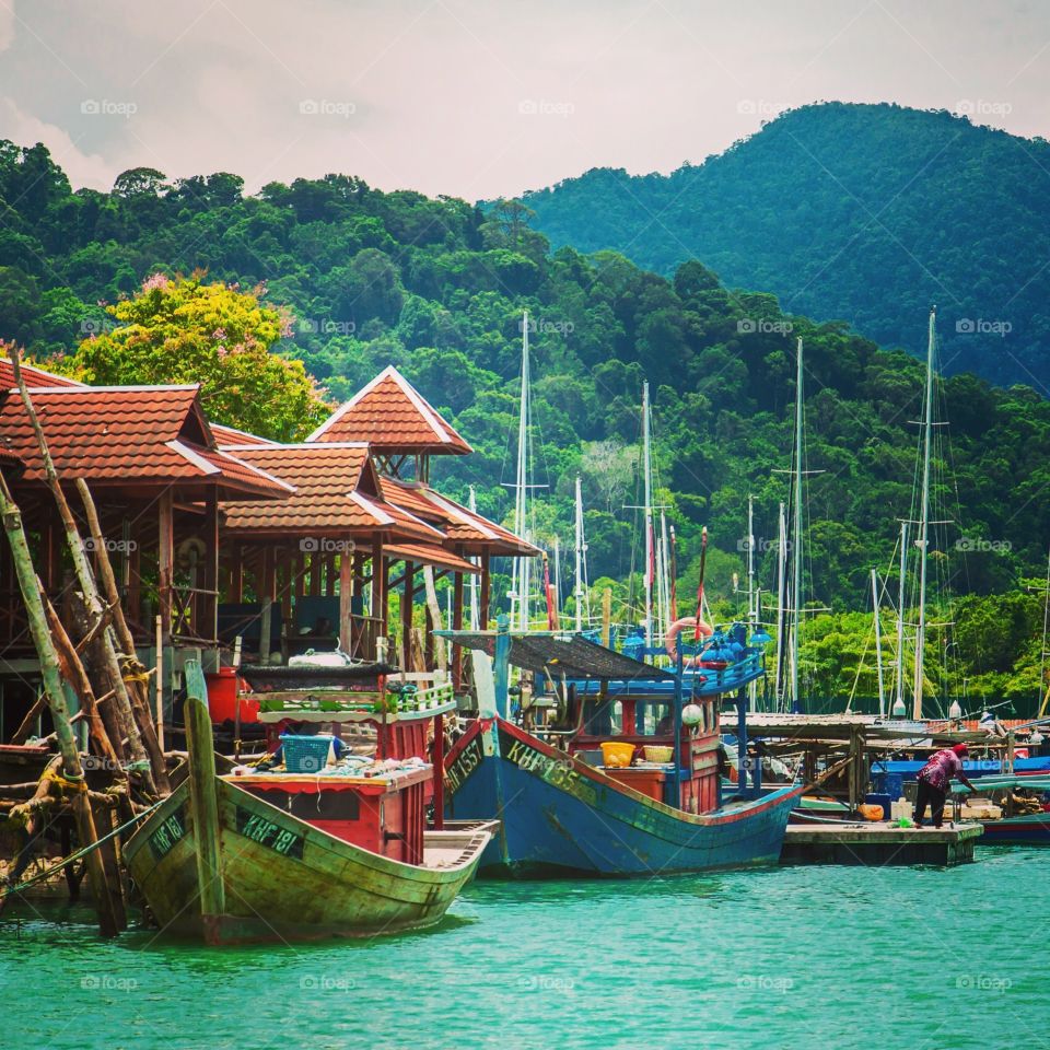Boats resting on langkawi bay malaysia