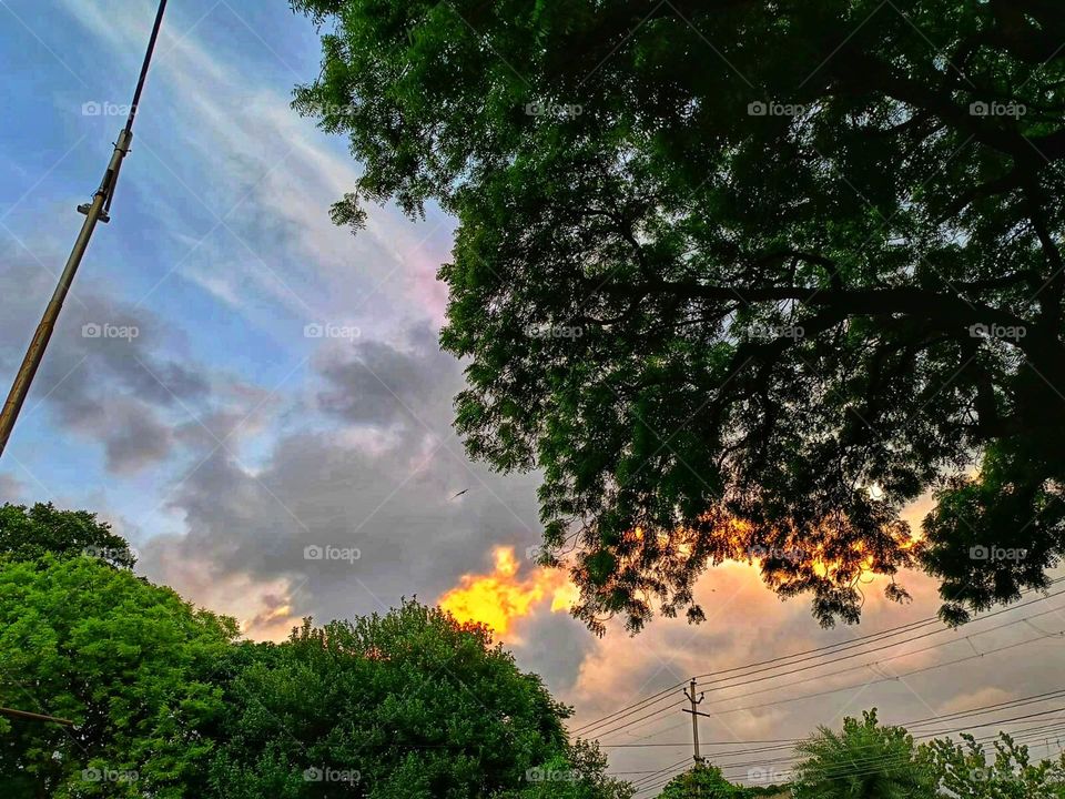 The sky covered with yellow and pink clouds looks like a dreamy painting! It must be a stunning view to gaze at. 🌅☁️