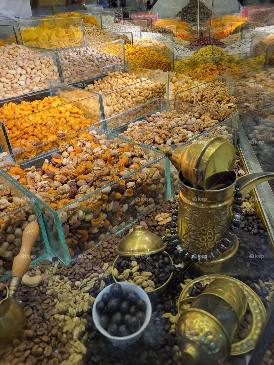 nuts and coffee beans at night market Cairo Egypt