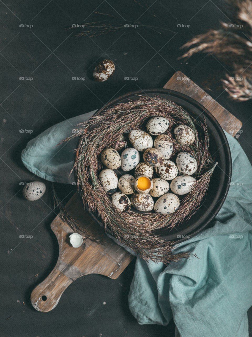 flatlay with eggs in neutral colors