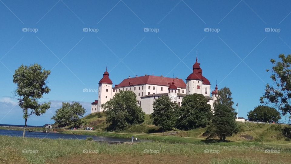 View over Läckö Slott, medieval castle on the shores of Vänern lake, Sweden 