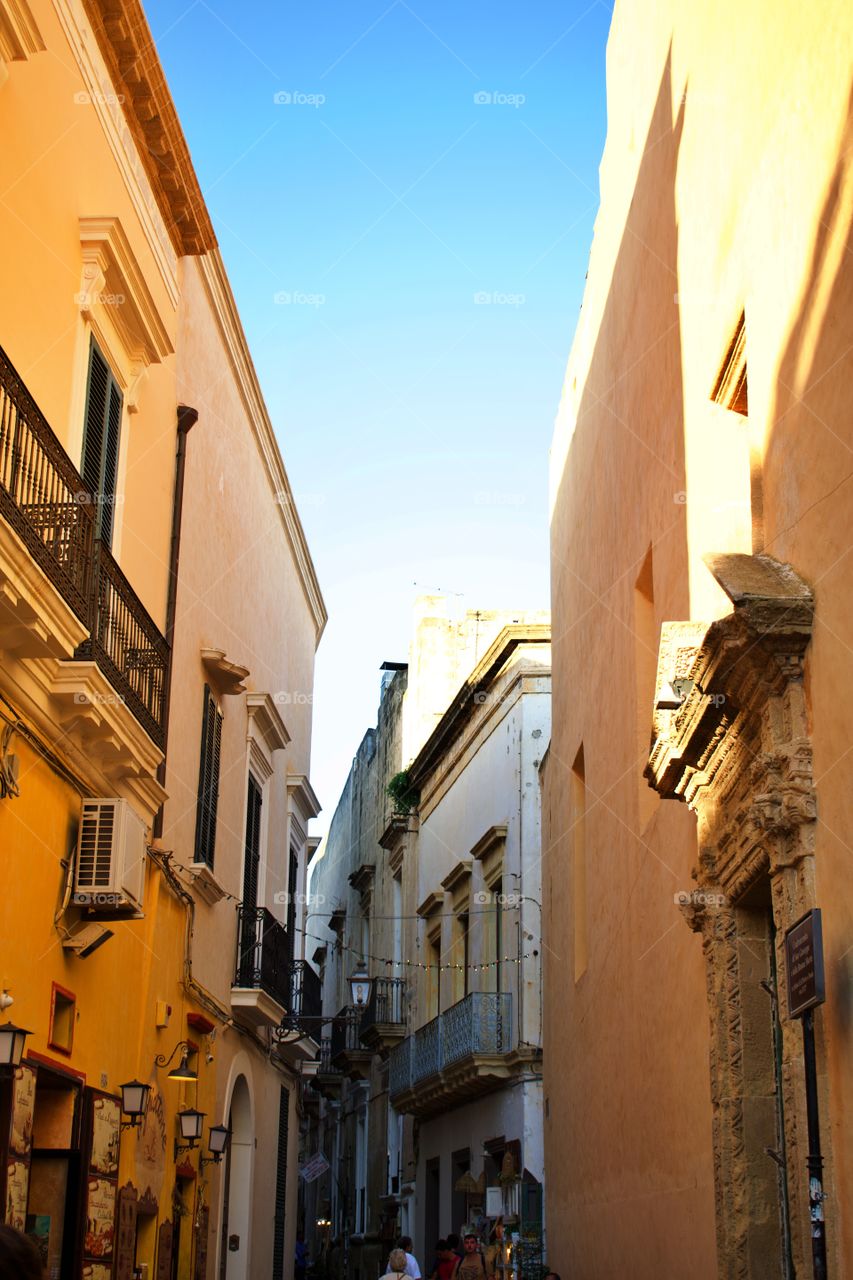 Traditional southern Italian streets right before sunset. 