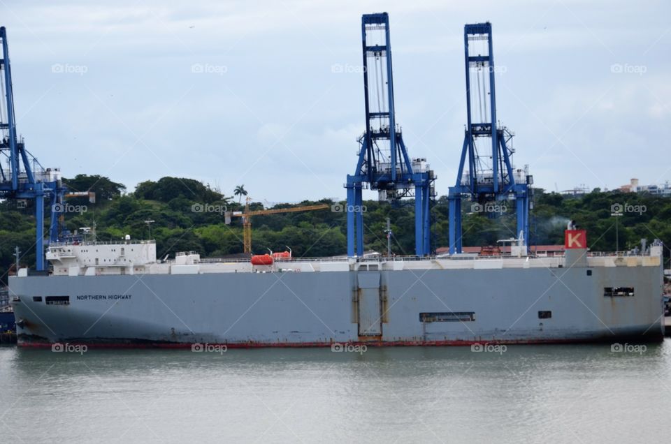 Car carrier in the port Balboa, Panama