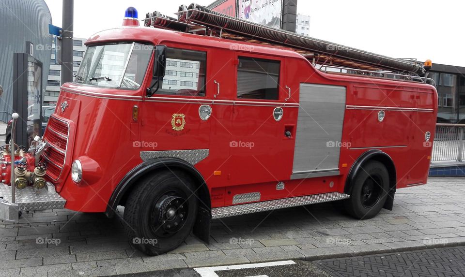 Vintage firefighter truck in dutch city