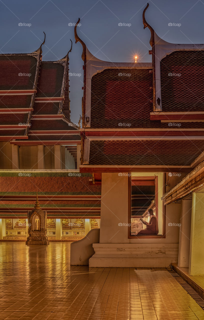 Thai monk in beautiful temple
