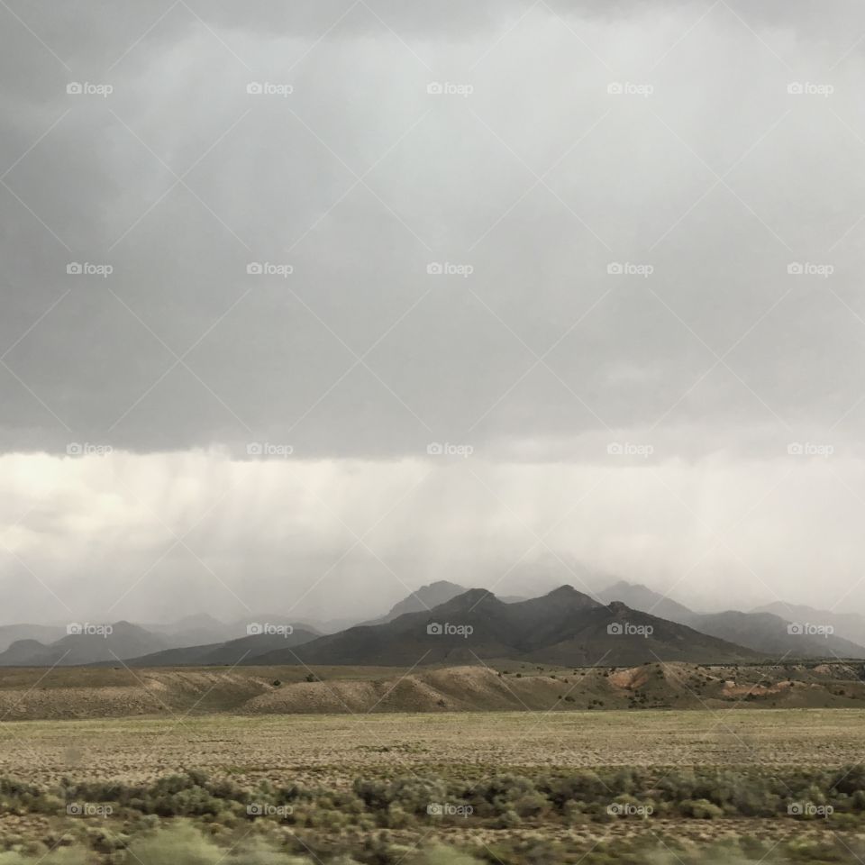 Mountains on a rainy gray day on a cold spring day in Nevada. 