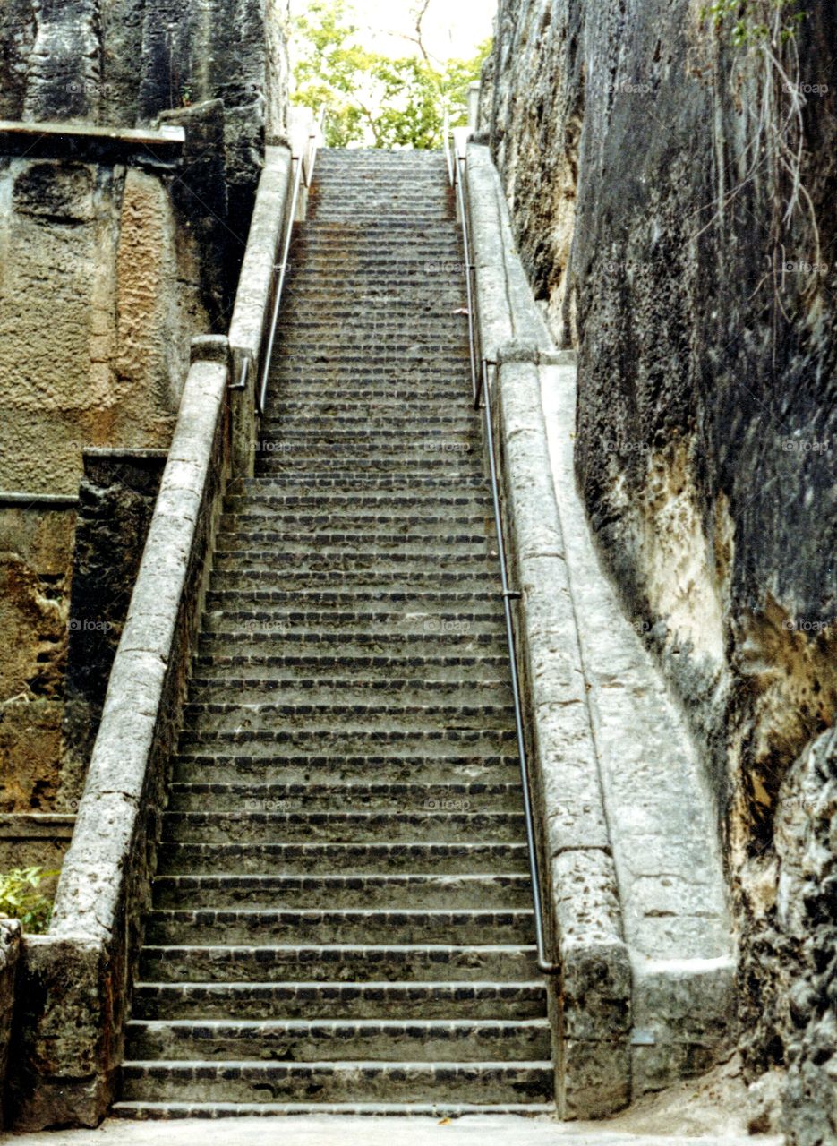 Queen's staircase Nassau. Queen's staircase cut from limestone leading to Fort Fine Castle Nassau, Bahamas