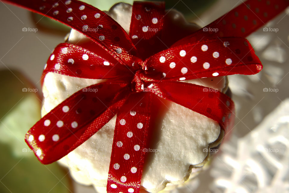 Cookies tied in decorative ribbon