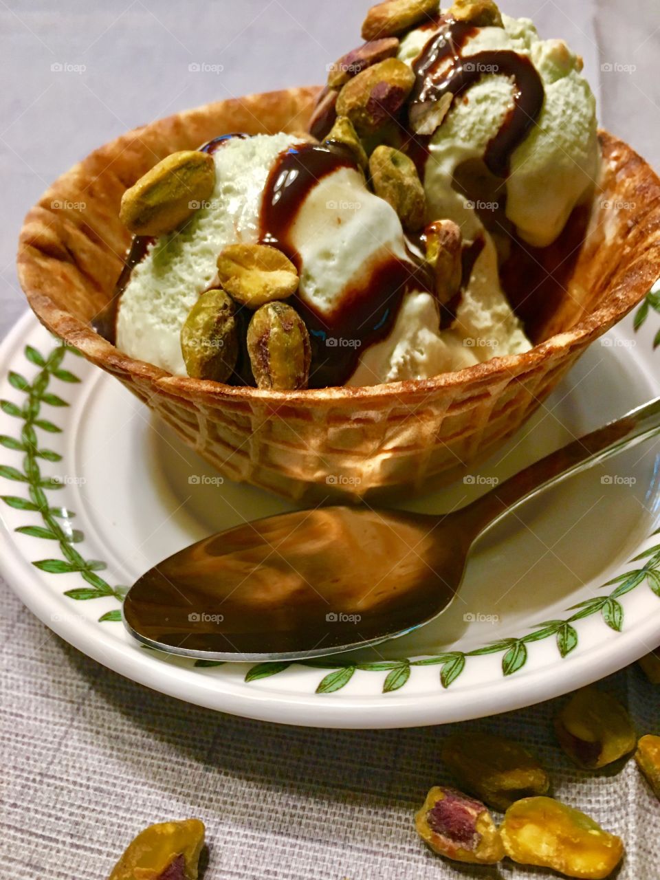 Close-up of ice cream in waffle cup