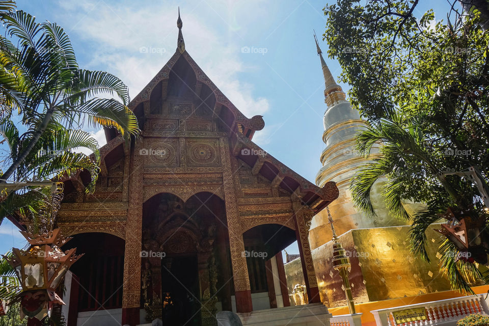 Thai temple and stupa.. Wat Phra Singh, Chiang Mai 
