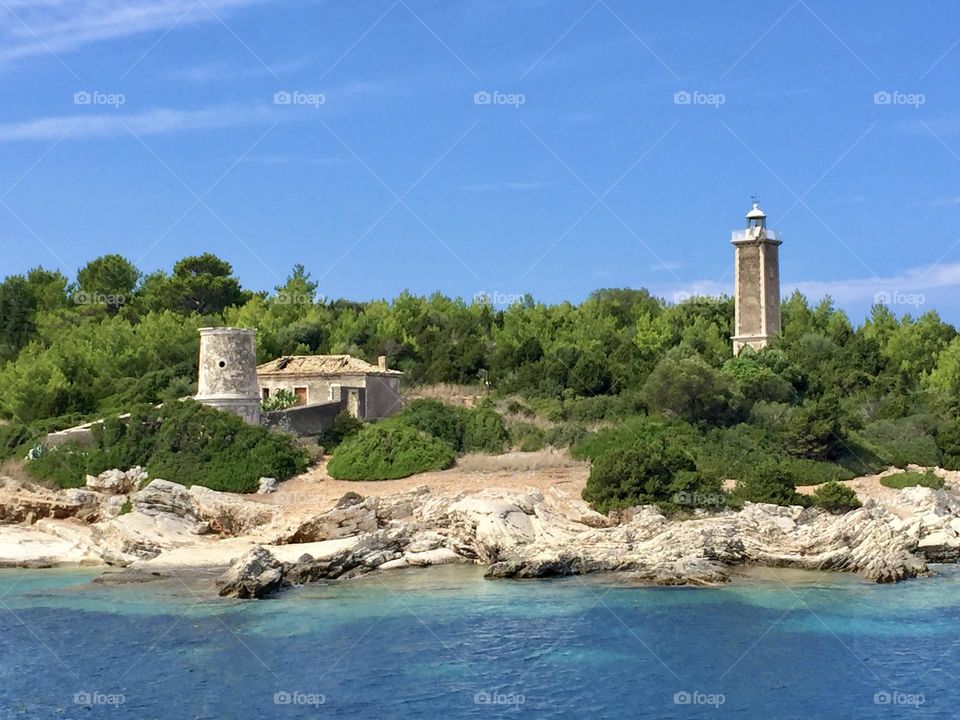 Greek island seen over the sea