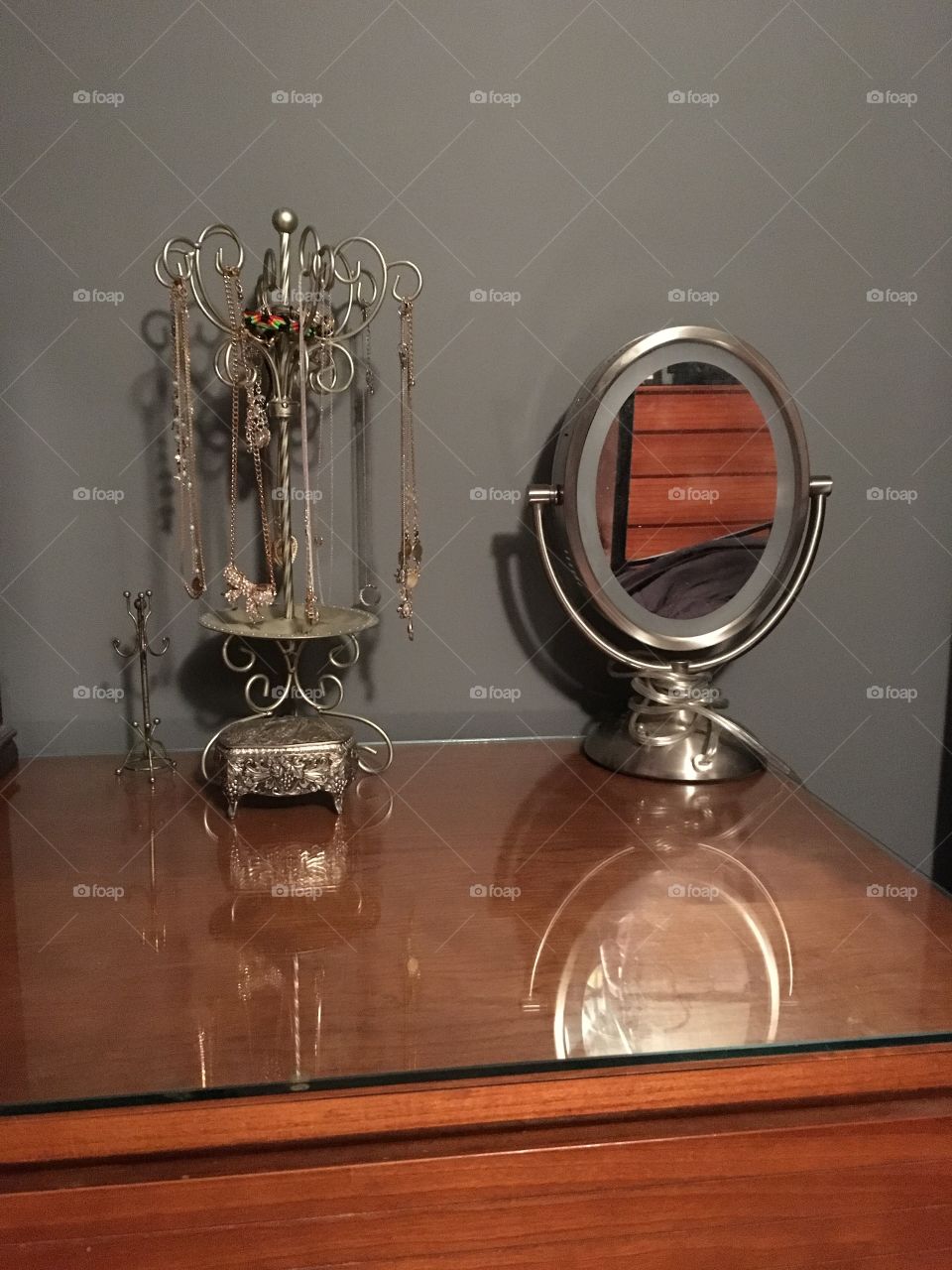 Jewelry and mirror in dresser