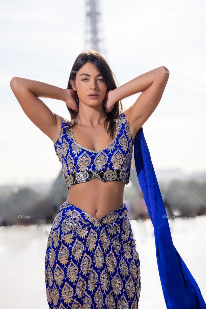 Melissa posing for a designer shoot in Paris 