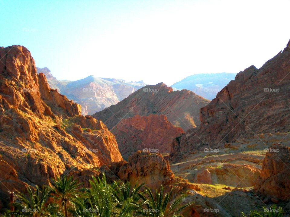 Sunlight on rocky mountain