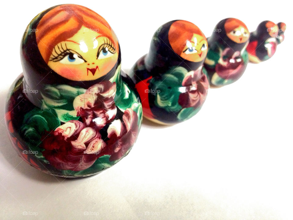 Five Russian matryoshka dolls