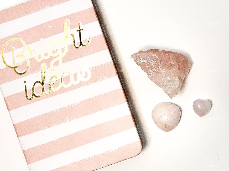 Notebook & rose quartz 