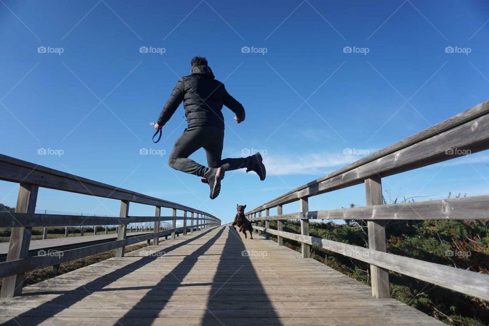 Woodenbridge#human#dog#bestfriends#jump