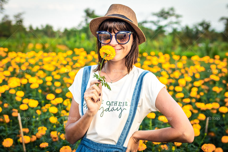 Marigold fields, Bali island.