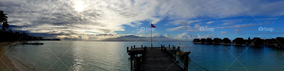 Moorea lagun view in the morning in French Polinesia