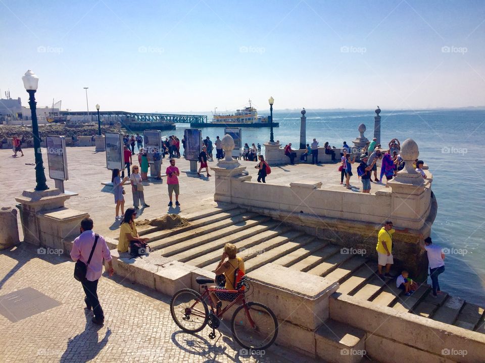 Elevated view of tourist near sea