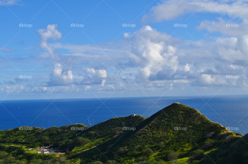Diamond Head Hawaii, ocean view from the top of the mountain