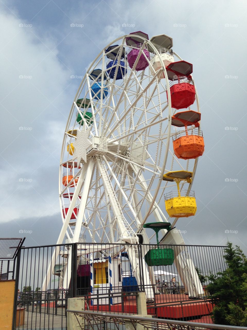 Famous vintage Ferris wheel at Tibidabo Amusement Park in Barcelona Spain.  
