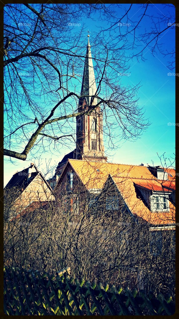 sunny sunday. historical wall around Liebesgrund park Lüneburg 