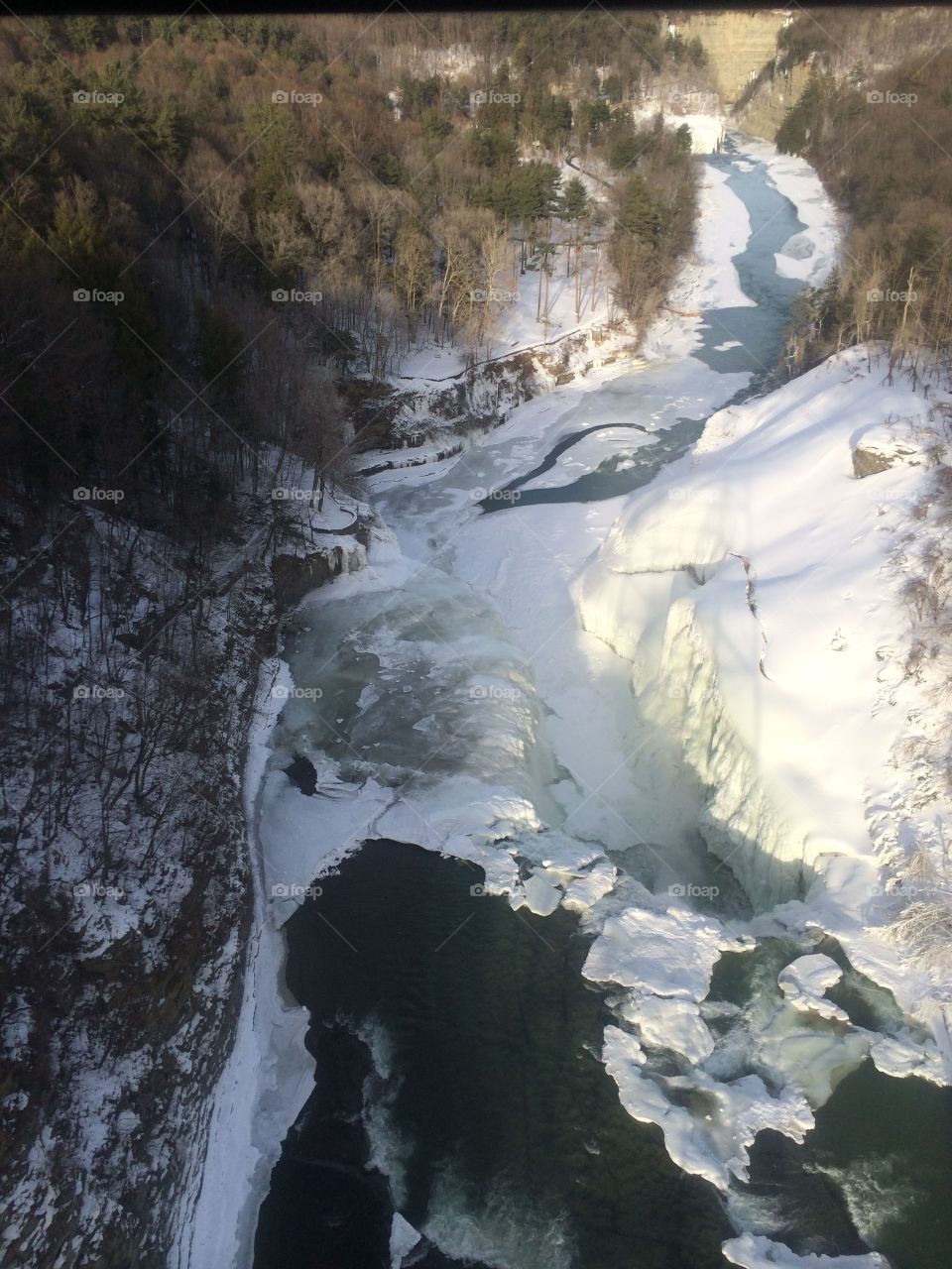 Winter river waterfall