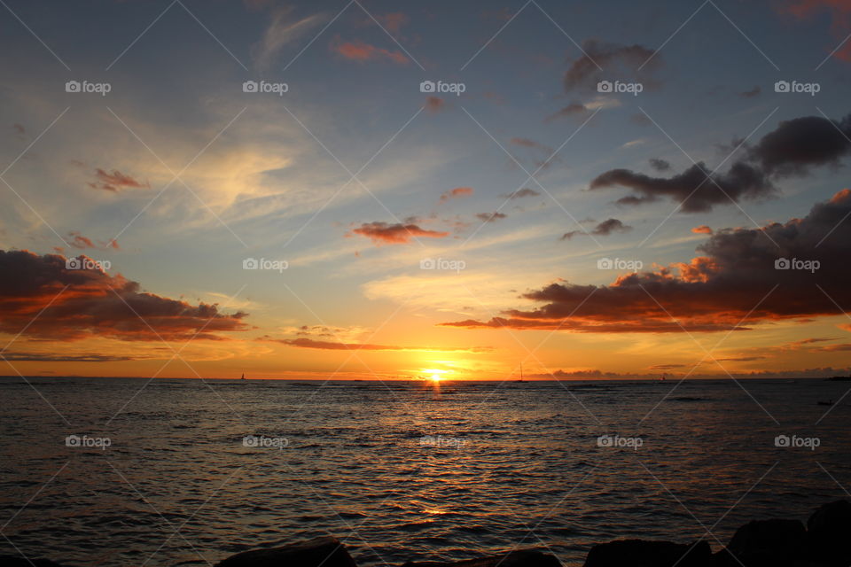 Sunset from beach in Honolulu