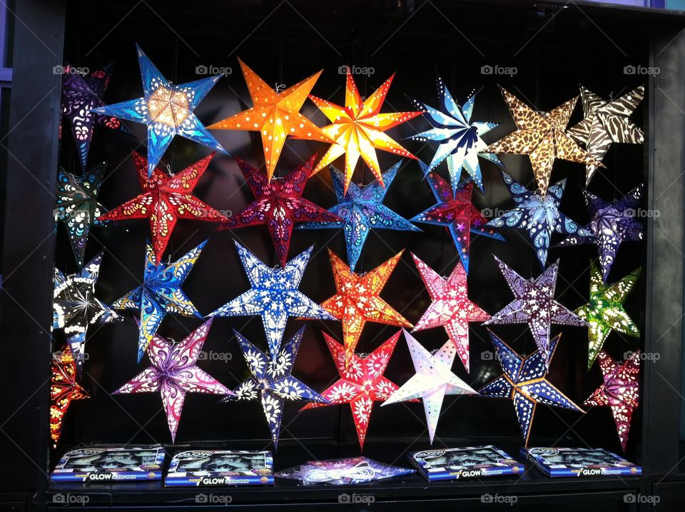 Colorful display of Star paper lanterns