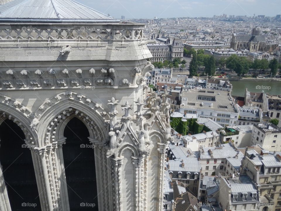 A view near The top The Classic Gothic Style, Notre Dame Cathedral in Paris. May 2012. Copyright © CM Photography. @chelseamerklephotos on Foap. 