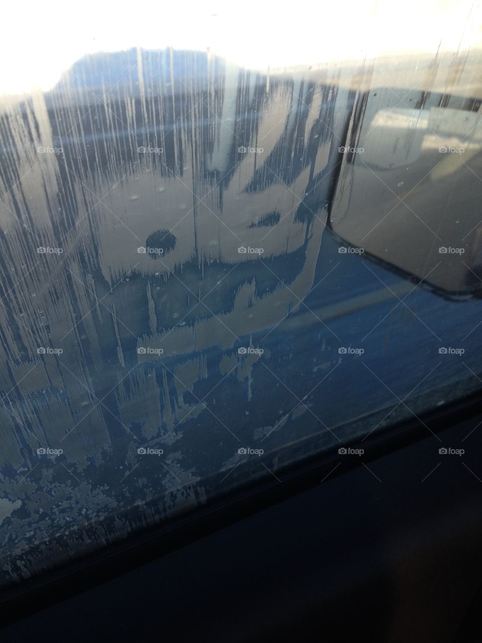 Naturally formed frost monster on car window