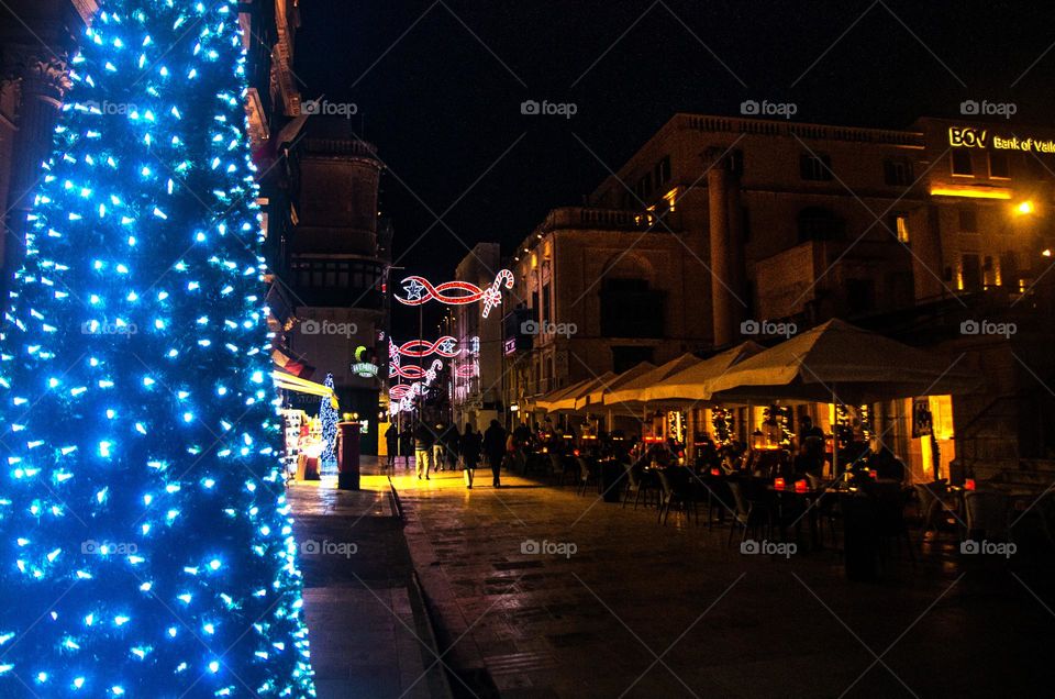 main street in LA valletta at Christmas night