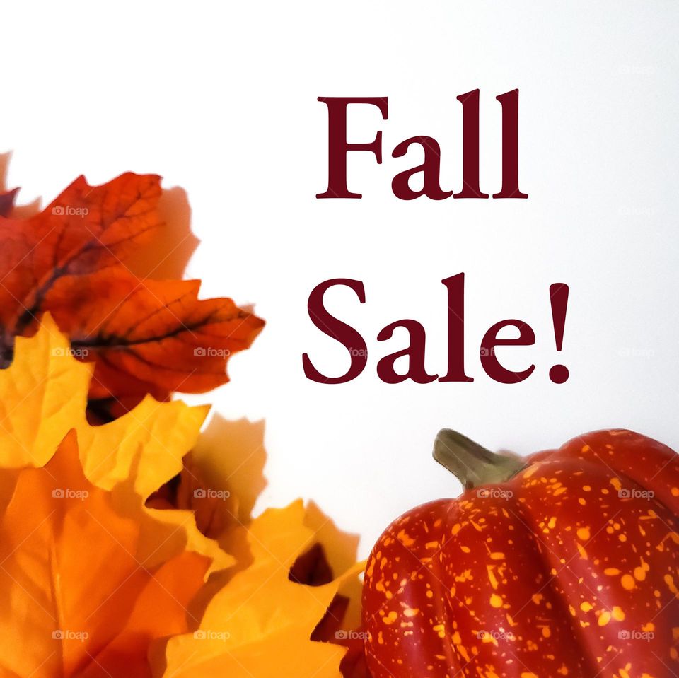 Autumn/Fall Sale! with faux pumpkin and faux fall leaves.