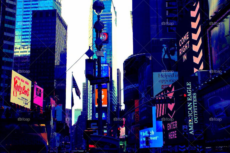 Times Square in blue