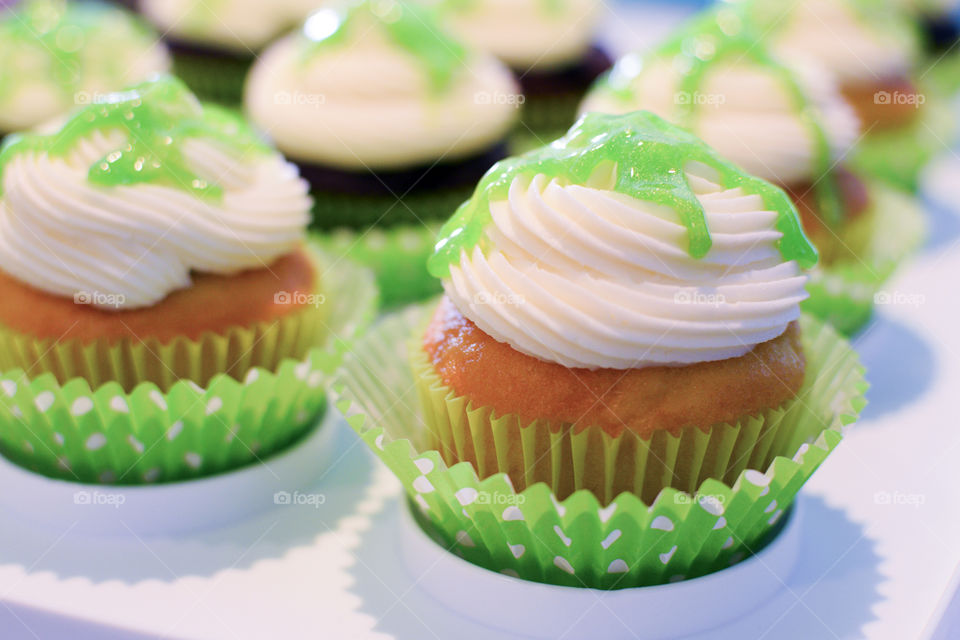 Close-up of slime cupcakes