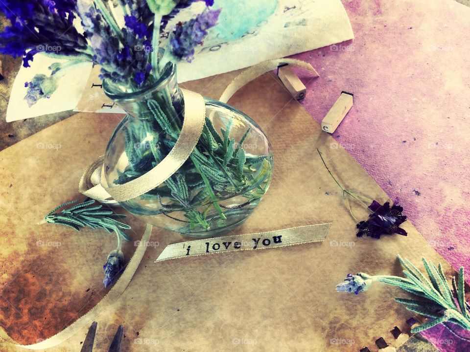 Lavender in a small case with I love you words