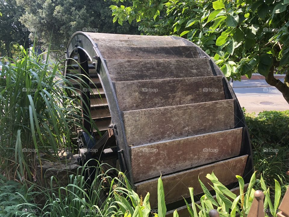 A rather exquisite waterwheel set in a rural composition amidst natural beauty.