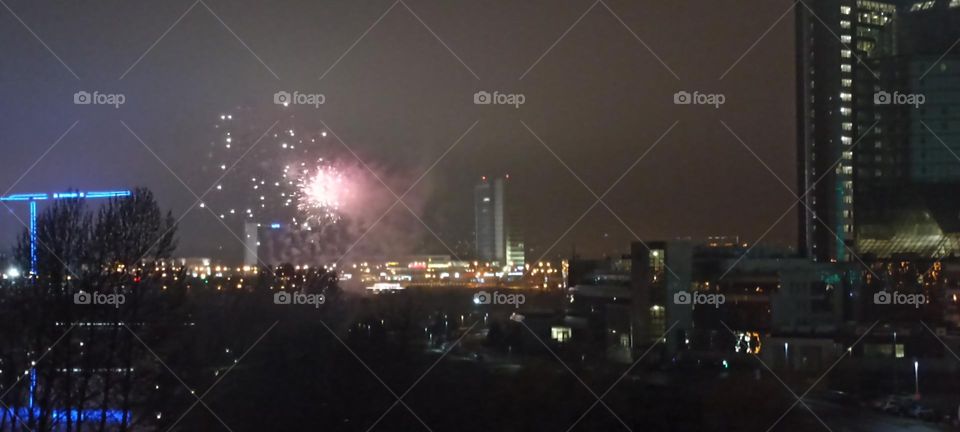 beautiful night light street view, windows magic light, cityscape window view