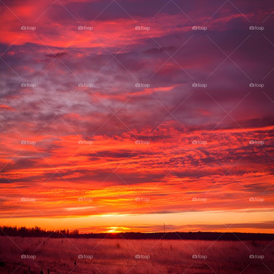 Reddish Autumn Sky at Sunset