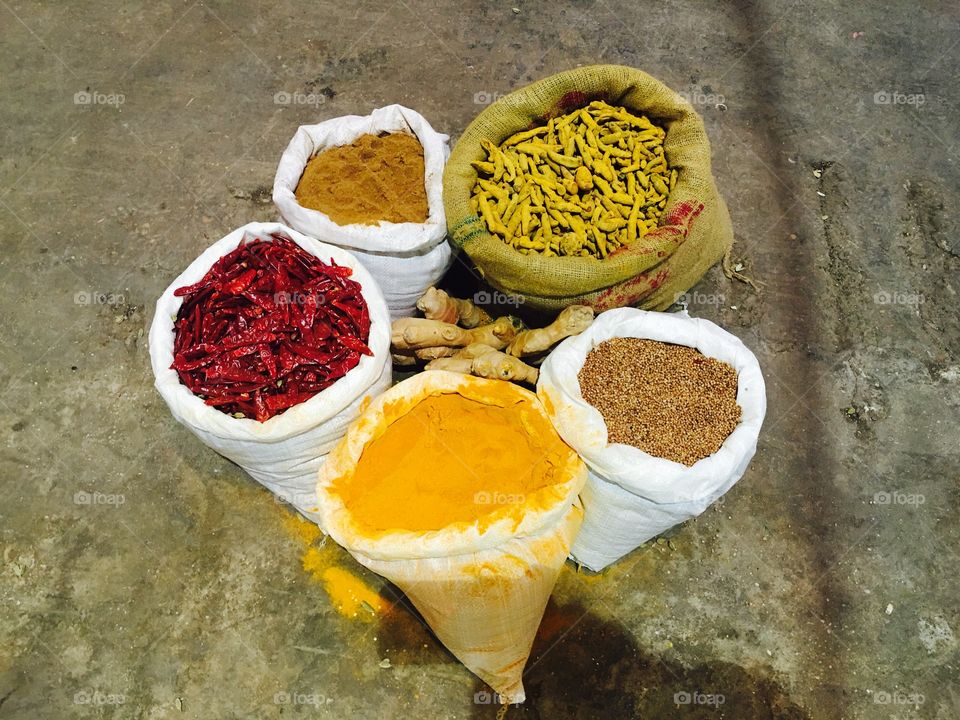 Spices in sack