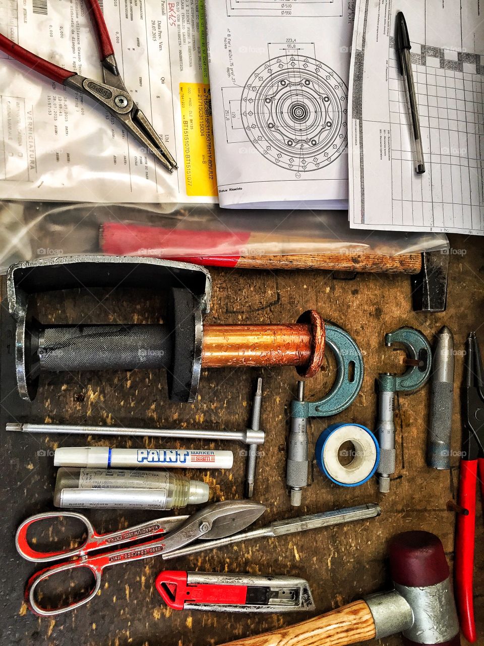 Desk in the factory. A full desk in the factory