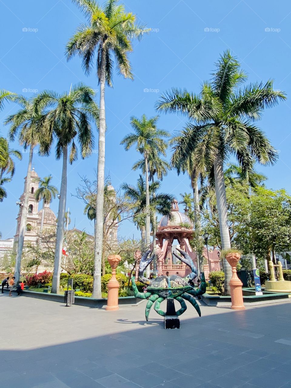 Plaza,quiosco,Mexico,palmeras,iglesia